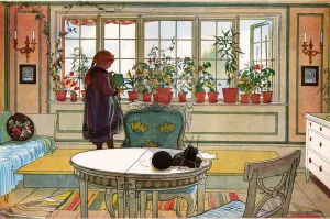 Flowers on the Windowsill by Carl Larsson - Oil Painting Reproduction