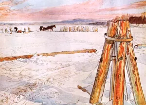 Harvesting Ice by Carl Larsson Oil Painting