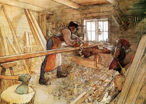 In the Carpenter Shop by Carl Larsson - Oil Painting Reproduction