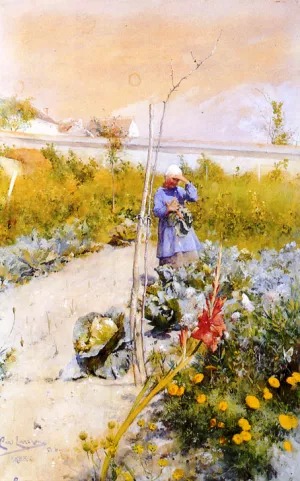 In the Kitchen Garden by Carl Larsson - Oil Painting Reproduction