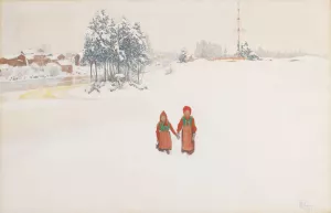 In the Snow by Carl Larsson Oil Painting