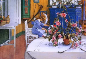 Interior with a Cactus by Carl Larsson - Oil Painting Reproduction