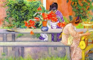 Karin and Brita with Cactus by Carl Larsson Oil Painting