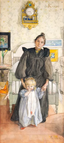 Karin and Kersti Oil painting by Carl Larsson