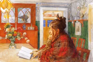 Karin Reading painting by Carl Larsson