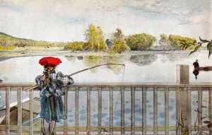 Lisbeth Fishing by Carl Larsson Oil Painting