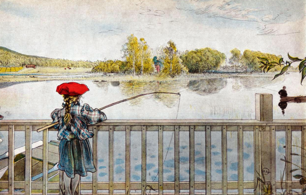 Lisbeth Fishing by Carl Larsson - Hand-Painted Oil Painting Reproduction
