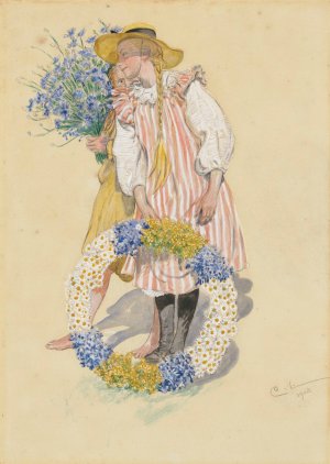 Lisbeth och Brita by Carl Larsson Oil Painting