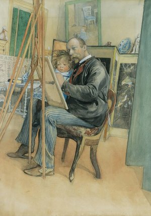 Mirror-image with Brita by Carl Larsson Oil Painting