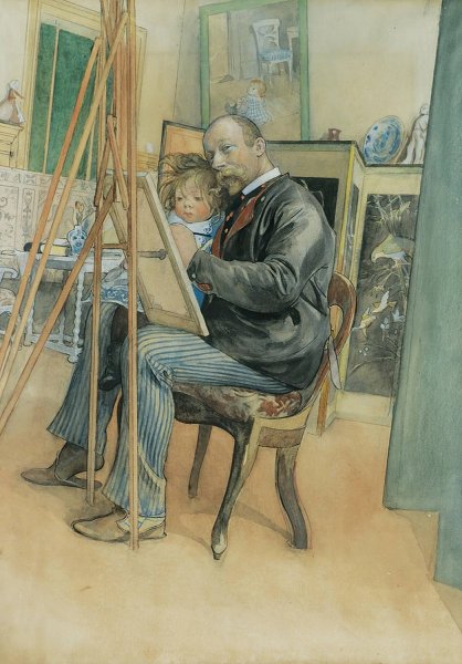 Mirror-image with Brita  by Carl Larsson - Hand-Painted Oil Painting Reproduction