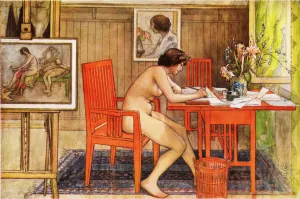 Model Writing Postcards by Carl Larsson - Oil Painting Reproduction