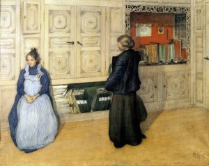 Mother and Daughter by Carl Larsson Oil Painting