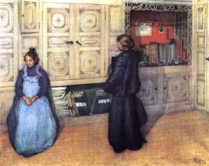 Mother and Daughter by Carl Larsson Oil Painting