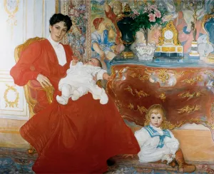 Mrs Dora Lamm and Her Two Eldest Sons by Carl Larsson - Oil Painting Reproduction