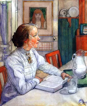 My Eldest Daughter, Suzanne with Milk and Book Oil painting by Carl Larsson