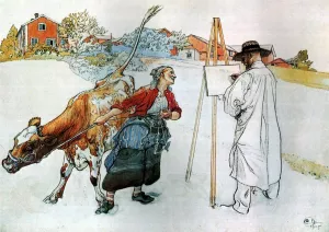 On the Farm by Carl Larsson Oil Painting