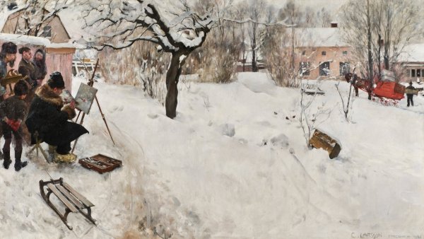 Open-Air Painter. Winter-Motif from asOgatan 145, Stockholm by Carl Larsson - Hand-Painted Oil Painting Reproduction