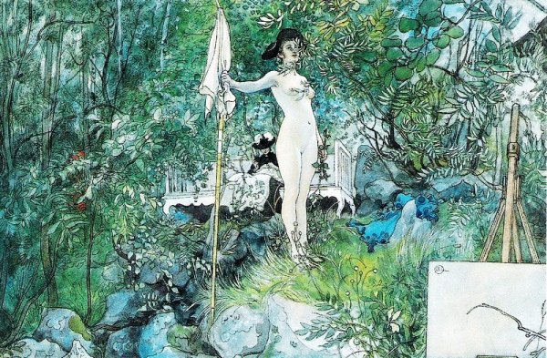 Painting in Open Air by Carl Larsson - Hand-Painted Oil Painting Reproduction