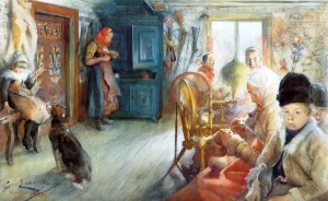 Peasant Interior in Winter by Carl Larsson - Oil Painting Reproduction