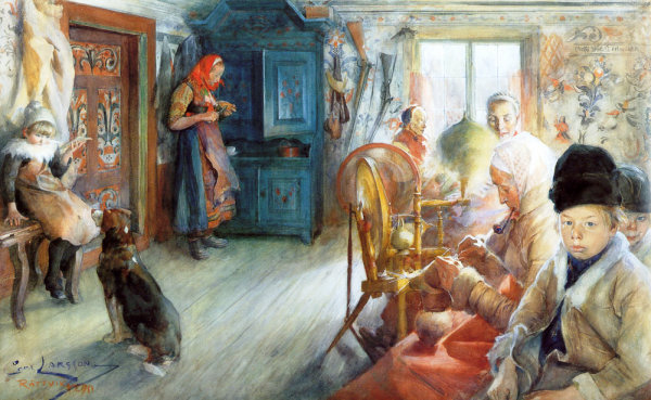 Peasant Interior in Winter by Carl Larsson - Hand-Painted Oil Painting Reproduction