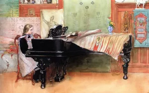 Playing Scales by Carl Larsson Oil Painting