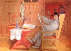 Self Portrait in the Studio by Carl Larsson - Oil Painting Reproduction