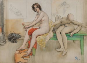 The Model and the Mannequins by Carl Larsson Oil Painting