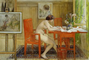 The Model Writing a Postcard by Carl Larsson Oil Painting