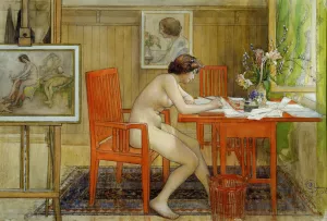 The Model Writing a Postcard Oil painting by Carl Larsson