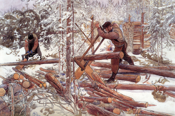 Main Product Photo of Woodcutters in the Forest Painting by Carl Larsson