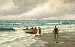 Iland! Motiv Fra Skagens Sonderstrand. Frisk Tiltagende Kuling by Carl Locher Oil Painting