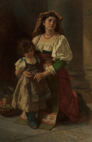Mother and Child by Karl Becker Oil Painting