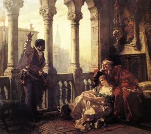 Othello Relating His Adventures to Desdemona by Karl Becker Oil Painting