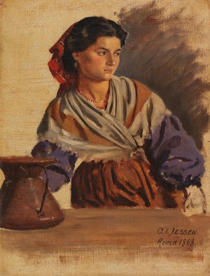 Junge Romerin by Carl Ludwig Jessen Oil Painting