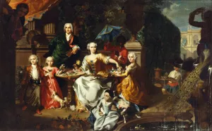 A Family Group on a Terrace in the Grounds of a Villa Oil painting by Carl Marcus Tuscher