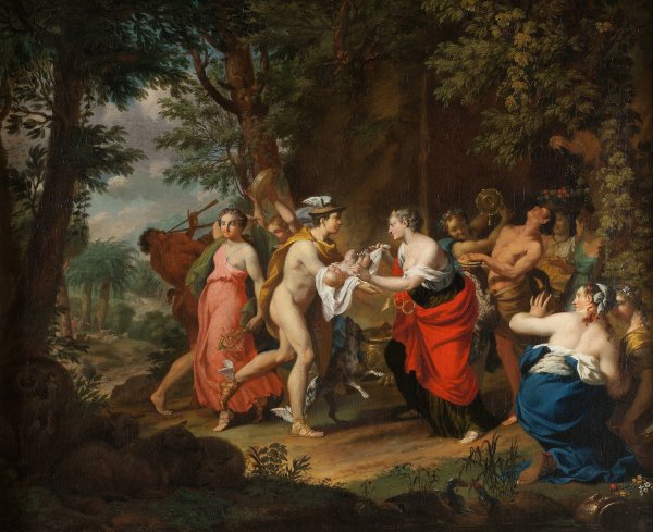 Main Product Photo of Mercury Confiding the Child Bacchus to the Nymphs on Nysa  Painting by Carl Marcus Tuscher