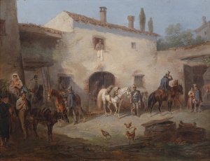 Osterreichische Husaren by Carl Martin Ebersberg Oil Painting