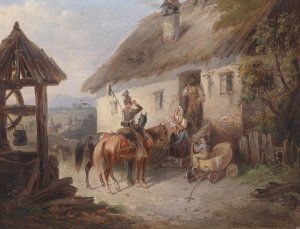 Osterreichische Ulanen vor einem Bauernhaus by Carl Martin Ebersberg Oil Painting