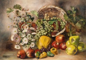 Stillleben mit Astern und Obstkorb Oil painting by Carl Massmann