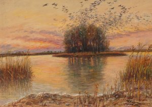 Tageserwachen. Prater. Heustadlwasser Oil painting by Carl Massmann