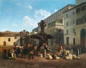 Rome, Piazza Barberini by Carl Max Gerlach Quaedvlieg Oil Painting