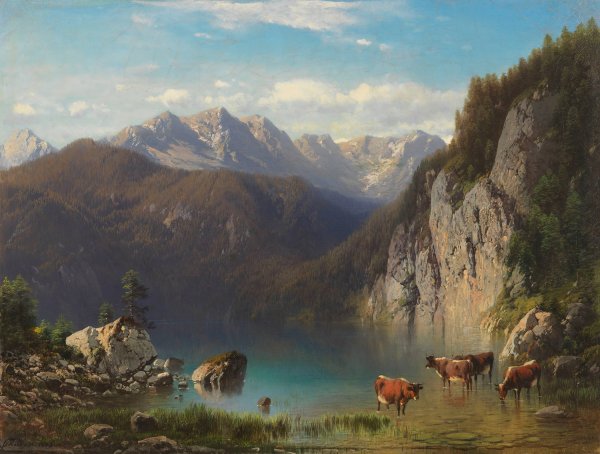 Der Alpsee bei Hohenschwangau  by Carl Millner - Hand-Painted Oil Painting Reproduction