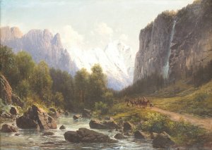 Hunting party in the mountains by Carl Millner Oil Painting