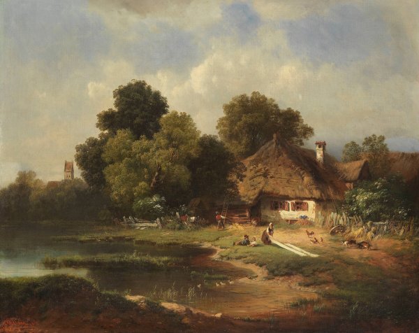 Landschaft mit Bauernhof  by Carl Millner - Hand-Painted Oil Painting Reproduction