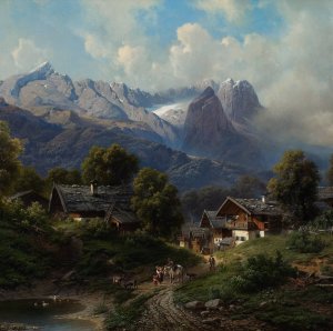 Partenkirchen in Bavaria at Sunrise by Carl Millner Oil Painting