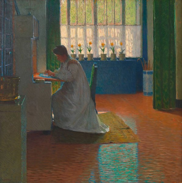 Anna Moll am Schreibsekretar  by Carl Moll - Hand-Painted Oil Painting Reproduction