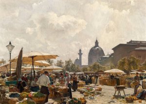 Der Naschmarkt in Wien by Carl Moll Oil Painting