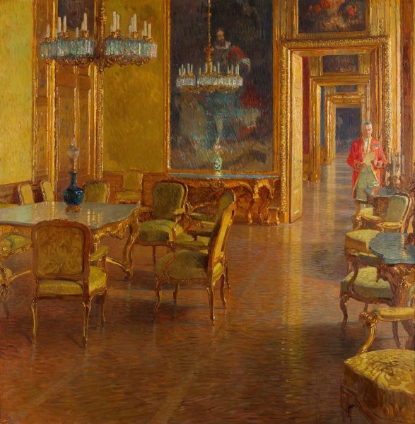 Interieur im Winterpalais des Prinzen Eugen von Savoyen in der Himmelpfortgasse  by Carl Moll - Hand-Painted Oil Painting Reproduction