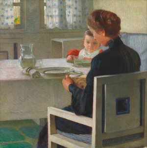 Mutter und Kind bei Tisch by Carl Moll Oil Painting