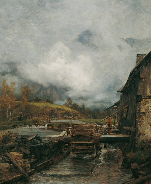 Wassermuhle in Goisern  by Carl Moll - Hand-Painted Oil Painting Reproduction